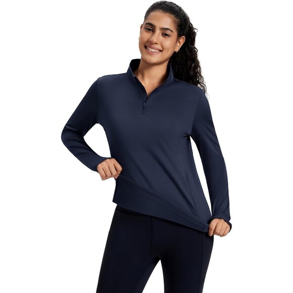 Women's Thermal Fleece Quarter Zip Pullover with Zipper Pocket and Thumb Holes - Picture 4 of 6